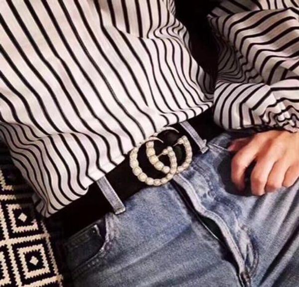 

New black color men belt luxury big pearl belt for men and women riem tyle ceinture optional attribute for gift, Black;brown