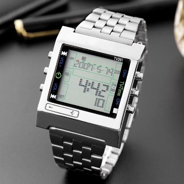 

multi-functional intelligent remote control tv frequency modulation watch electronic movement trend quartz watch waterproof stainless s, Slivery;brown