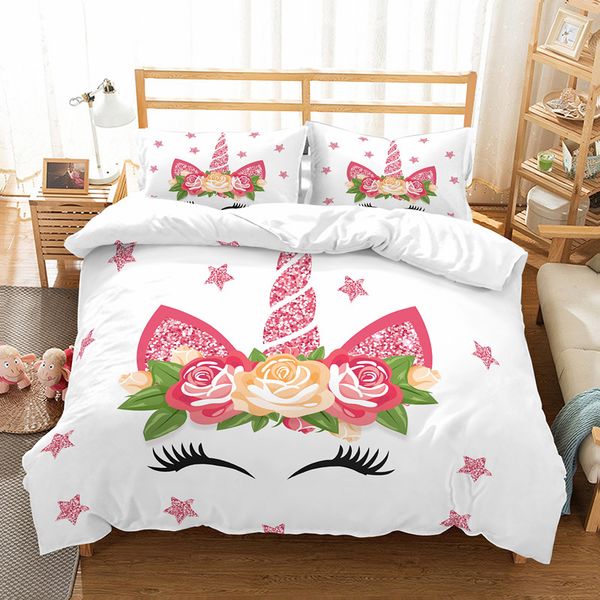 Yi Chu Xin 3d Flower Unicorn Bedding Set Queen Size Kids Cartoon
