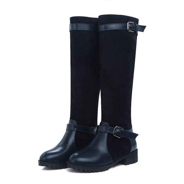 

goxpacer knee high shoes women pu leather female motorcycle boots women low heels fashion long tube comfortable ing, Black