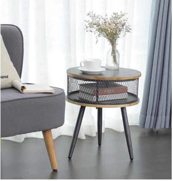 2019 Round Table With Gray Storage Beside Sofa In Living Room Of American Country Solid Wood Small Family Tea Table Office From Meow Householdes