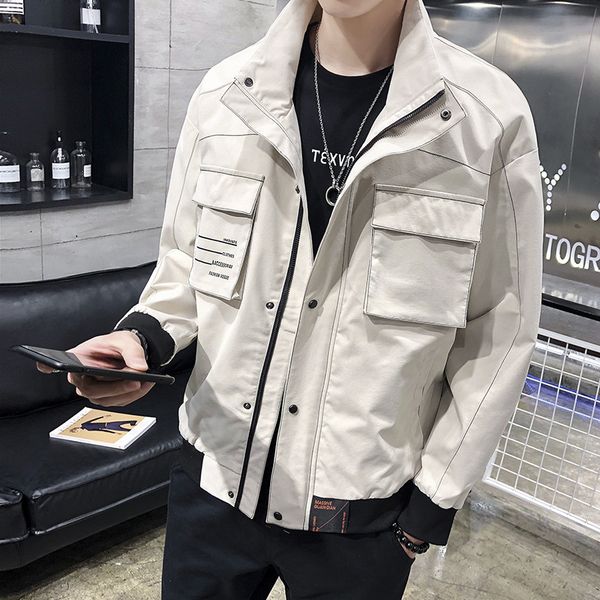 

2019 spring jackets men casual letter patchwork anorak jacket fashion hip hop plus size college student windbreaker coat, Black;brown