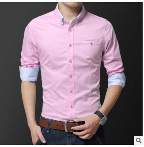 

men's casual shirts 2021 arrival pink shirt slim fit button formal male clothing plus size spring summer dress, White;black