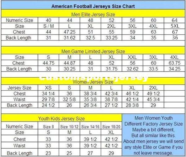 Ncaa Football Jersey Size Chart