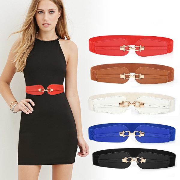 

glrsbuty wide waist belt for women`s dress 2020 stretch elastic wide corset waist cummerbund by fashion flower buckle, Black;brown