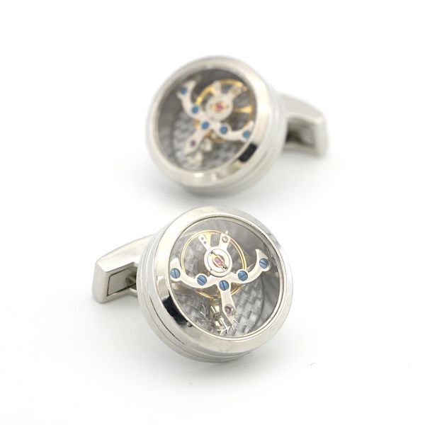 

men's mechanical watch movement cuff links stainless steel material gunblack color, Silver;golden