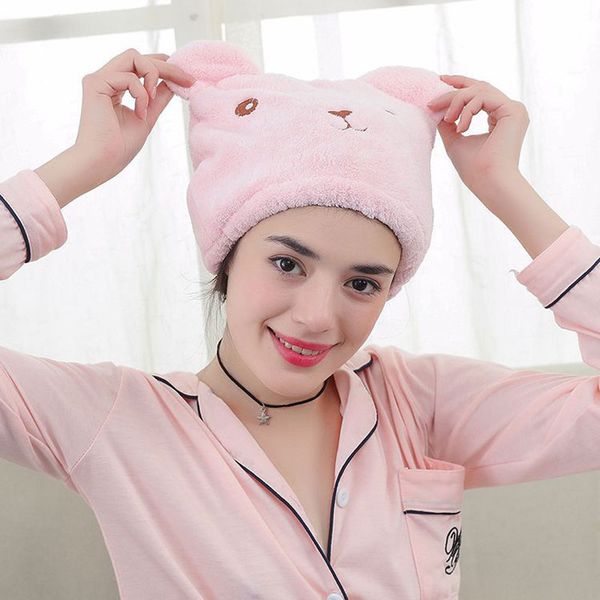 

quickly dry hair towel hat cute cartoon lady and girls microfiber bath hair wrap cap pink/blue color