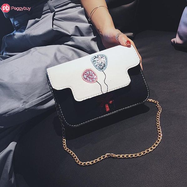 

small balloon embroidered flap messenger bags women pu leather chain shoulder bags purse cute bowknot hasp bolsa feminina