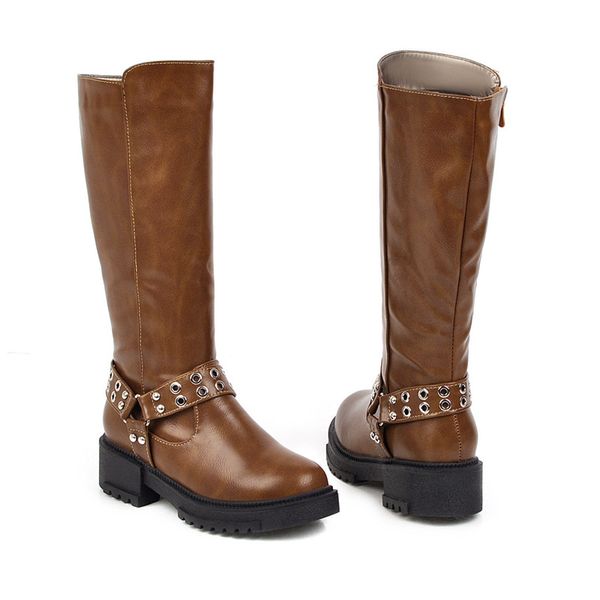 

2020 new winter women boots round toe zip knee high boots med heels ladies platform keep warm big size 34-43, Black