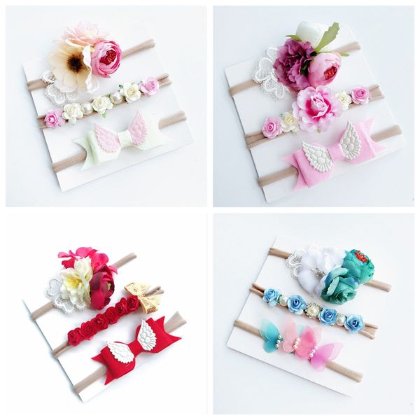 New 3pshairband Cotton Bow Flower Headband Girls Hair Accessories
