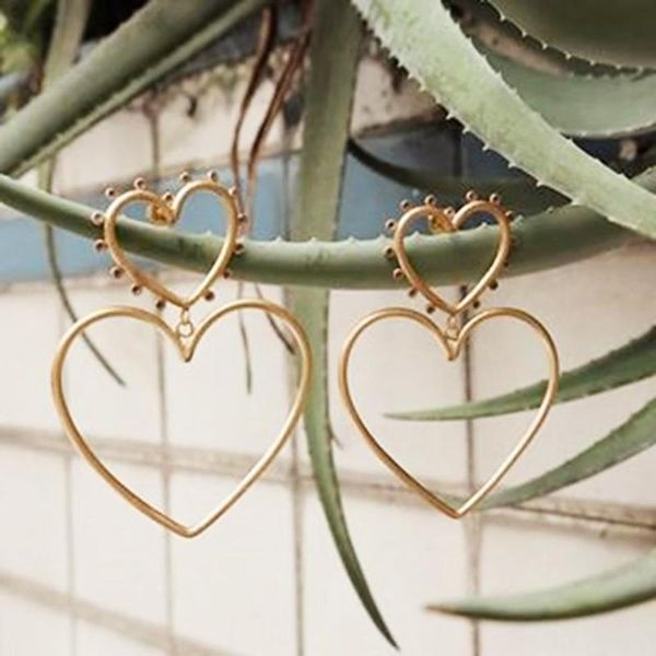 

new fashion trend exaggerated double love crystal inlaid ladies earrings retro love rarrings ladies jewelry accessories y30, Golden;silver