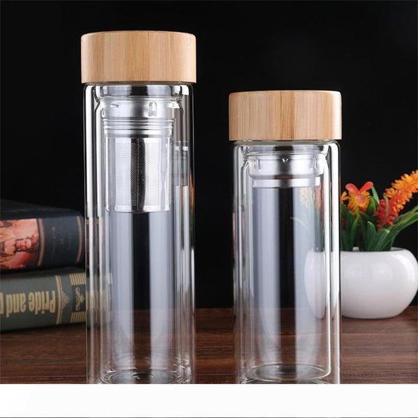 

bamboo крышка бутылки воды с чаем infuser фильтр вакуумными присосками слоя анти scald стеклянная бутылка для outdoorl карри two размер 20 5