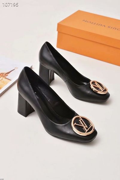 

19ss ladies shoe women'sfashion ladies thick with high heel pointed shoes single shoes business shoes dress style for ladiesa#18, Black