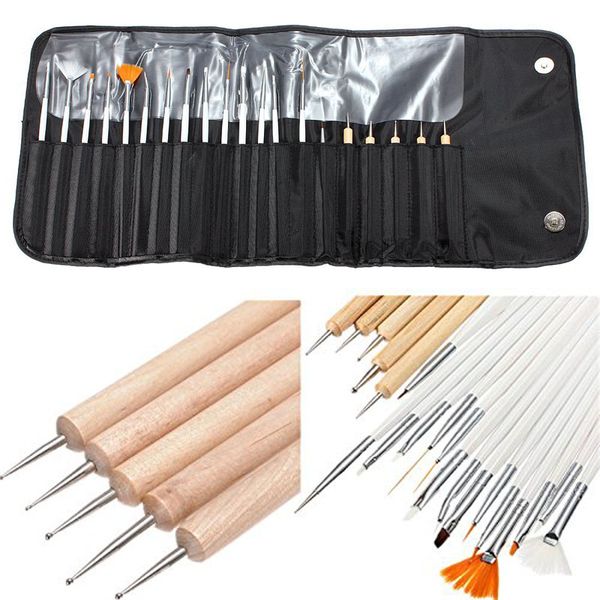 

20pcs double head wooden handle nail dotting pen set painting drawing nail art brush gel polish brushes tools diy accessory