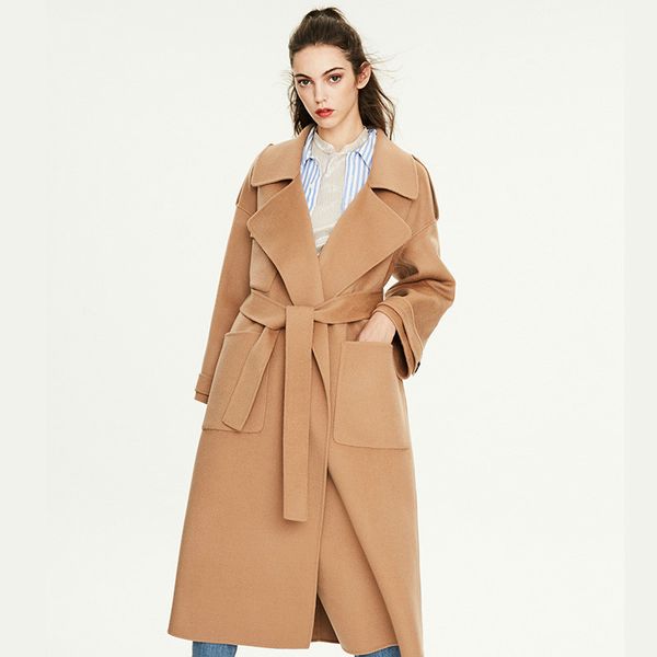 

2020early spring mid-length windbreaker women's fashion wool handmade classic camel windbreaker two-sided cashmere overcoat 9905, Black