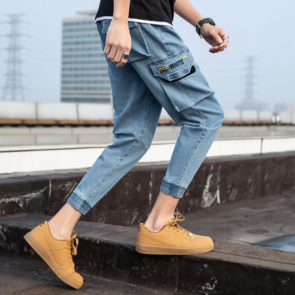 

zogaa 2020 denim jeans men's hip hop jeans loose cool pants big pockets zipper japanese denim trousers cowboy streetwear joggers, Black