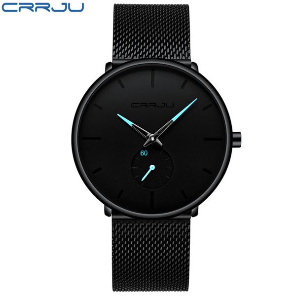

crrju quartz watch men casual black japan quartz-watch stainless steel face ultra thin clock male relogio 2150 sale, Slivery;brown