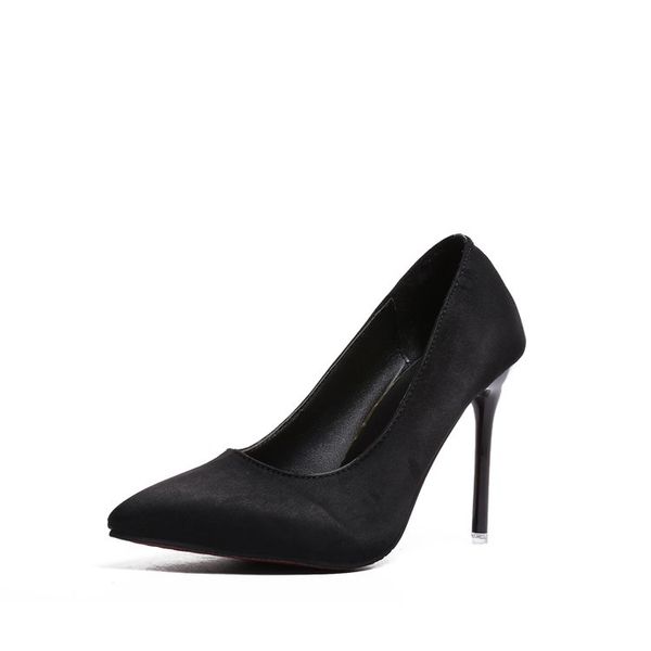 

2018 new high-heeled pointed single shoes shallow mouth wild black suede work shoes