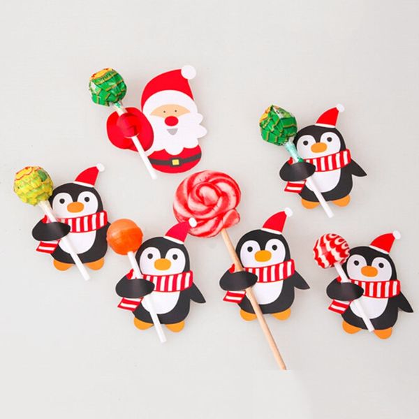 

48-50pcs kids santa claus penguin lollipop christmas paper card candy xmas good