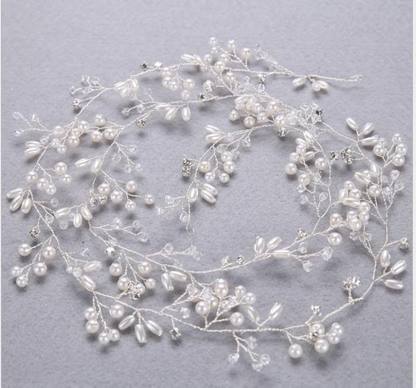 

2019 люкс ручной жемчужные волосы группа головной убор свадебное платье аксессуары для волос группа свадебных украшений, Silver