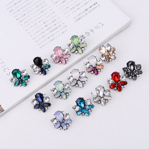 

lubov pretty colorful crystal stone stud earrings big rhinestone inlaid women piercing earrings christmas gift party jewelry, Golden;silver