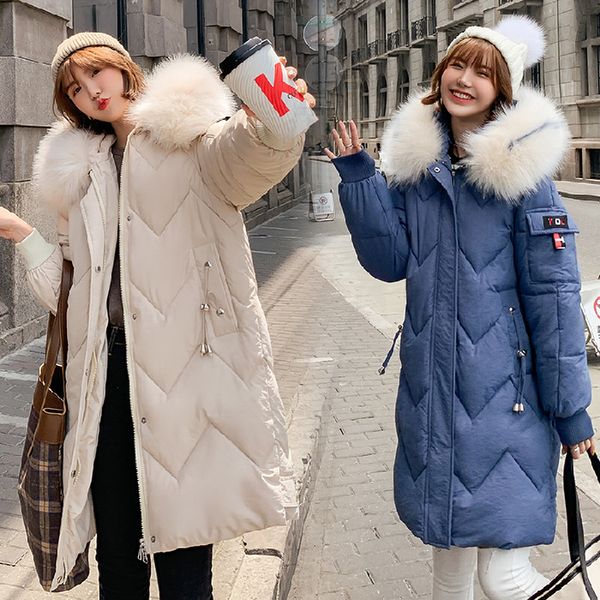 

south korea east gate 19 autumn and winter down dress female korean edition in long-style large-collar loose cotton clothes fat, Black
