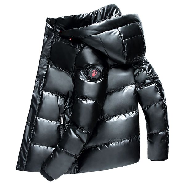 

men winter white duck down parka thick warm hooded outwear black glossy men's down coat men's jacket