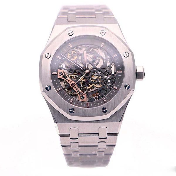 

2020 good watch limited double balance wheel openworked watches stainless steel black dial 15407 watch 41mm mens wristwatch, Slivery;brown