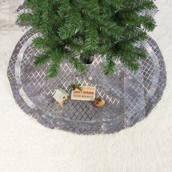 

90cm christmas decoration print long hair tree skirt christmas decoration tree skirt silver plaid