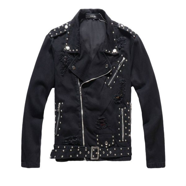 

men's winner jackets slim fit brand fashion coat asian size m-4xl designer jacket winter new rivet jacket black denim patch, Black;brown
