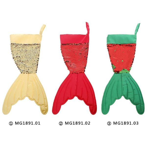 

2018 16inch 40cm christmas stockings & gift bag holders sequins mermaid tail kids candy bag noel decoration xmas tree ornaments
