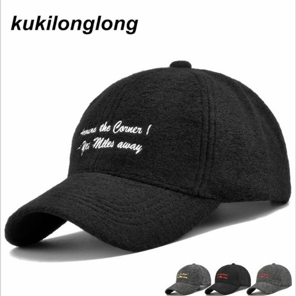 

kukilonglong 2017 winter thick woolen baseball cap for men dad hats bone cap snapback for boys women good gorras casquette bone, Black;white
