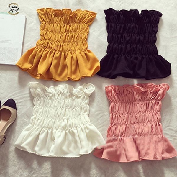

women new summer bodycon stretch slim ruffles off shoulder chiffon blouse shirts bandeau party club slim crop shirt outfits, White