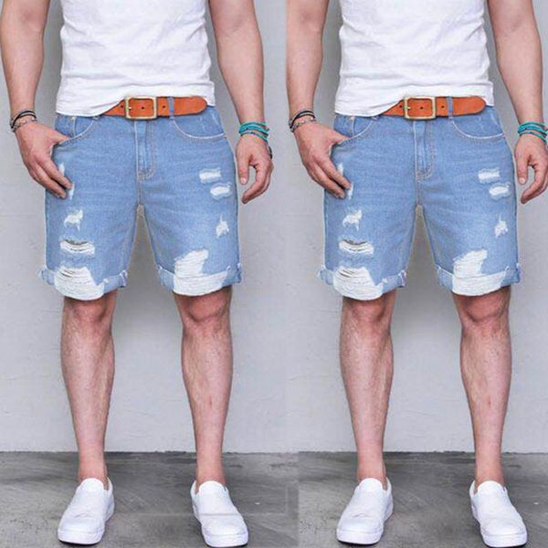 

new style 2020 ishowtienda men's summer fashion causal slim fit sport shredded denim shorts jeans high quality, White;black
