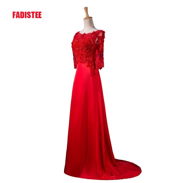 

новое поступление элегантные платья выпускного вечера vestido де феста a-line аппликации бисером полурукава платье развертки поезд, Black