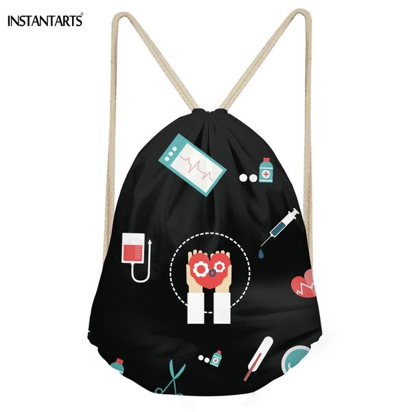 

instantarts woman drawstrings bags funny cartoon nurse medical pattern girls storage backpacks casual large sack bags for teens