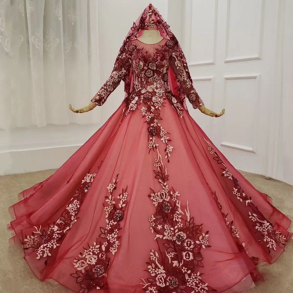 

deep red elegant вечерних платьев с вуалью o шеи длинных рукавов тюль ручной работа аппликация кружево платье для gratuating даты abiye gece, Black;red