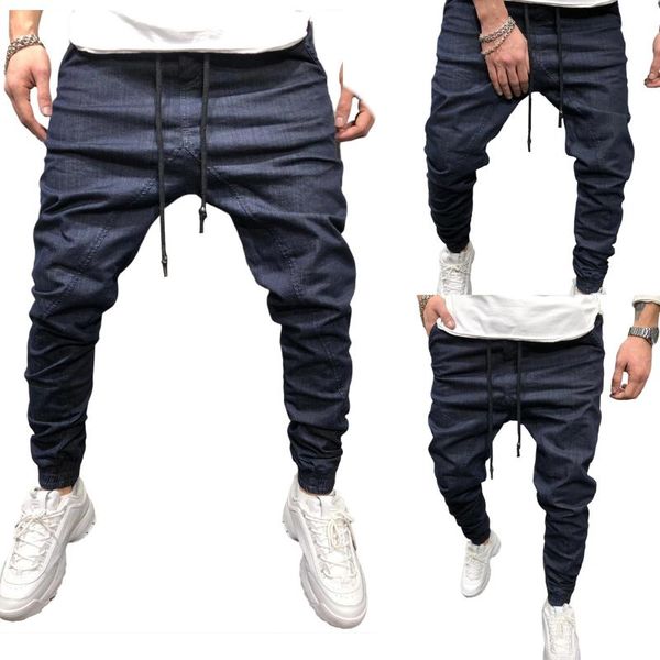 

men solid drawstring pants running outdoor casual sports breathable running cotton pants jogger elastic waist mens clothing, Black