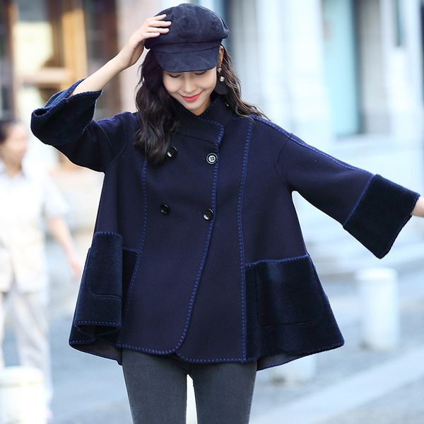 

streetwear 100% wool jacket spring autumn coat women clothes 2019 korean vintage sheep shearling fur abrigo mujer zt3314, Black