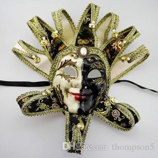 

italy style venice mask ten horned small bells full face sun god mask masquerade masked ball costume party performing props