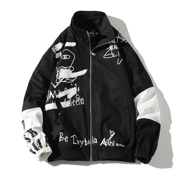 

spring cotton jacket men printed pattern bomber jacket mens fashion street plus size coats loose male clothing, Black;brown