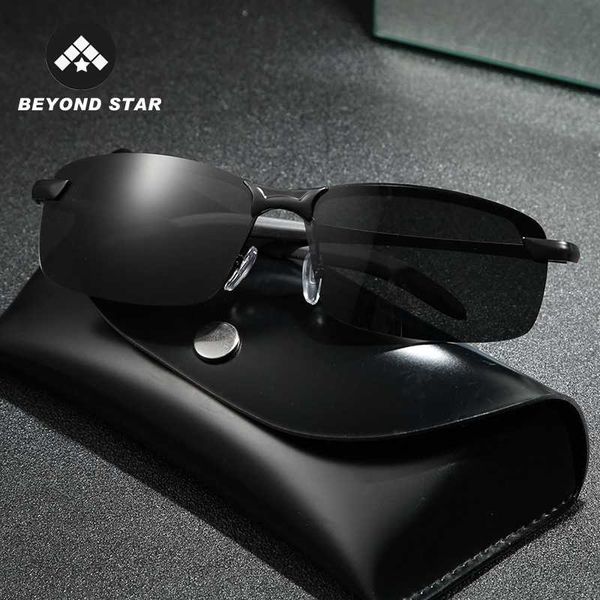 

beyondstar new square semi-rimless sunglasses men polarized brand designer uv sports mens sun glasses dark green gafas g3043, White;black