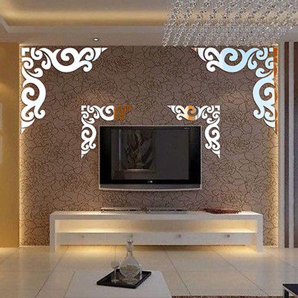 

Vines 3D Acrylic Golden TV Wall Sticker Modern Mirror Decal DIY Mural Wall Sticker Home Art Decor Removable Harmonious Tools