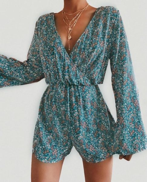 

little floral printed full flare sleeve v-neck playsuits summer women swimsuit empire skinny short jumpsuits lsdfs8386, Black;white