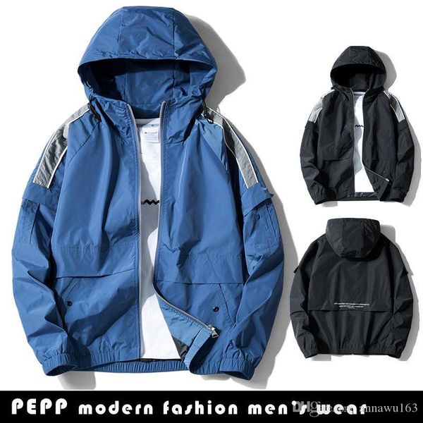 

весна 2019 новые мужские куртки на молнии с длинным рукавом с капюшоном куртки способа patchwork карман контракта цвет пальто свободной опто, Black;brown