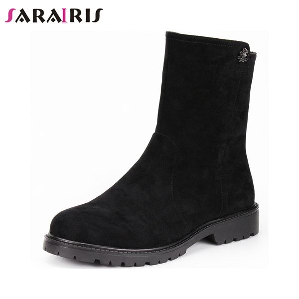 

sarairis new fashion large size 36-43 zip up mid calf boots woman shoes chunky heels black shoes women boots
