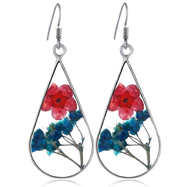 

pressed flower teardrop earrings, Silver