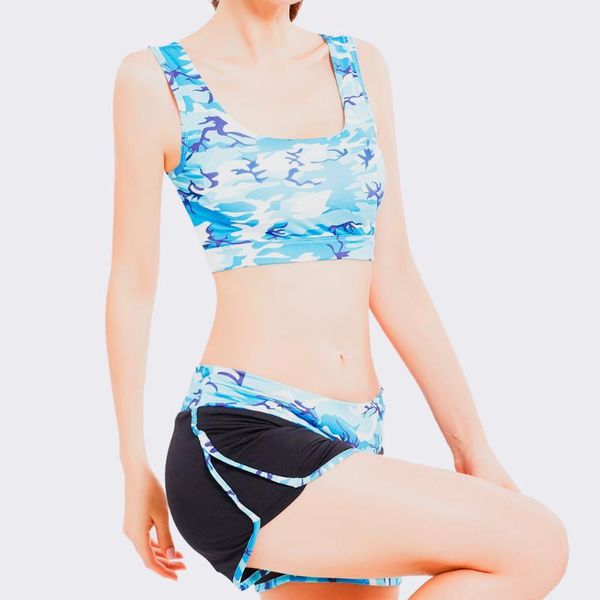 

2020 summer women tracksuit women print mesh patchwork stretchy yoga suit ladies running workout sport two-piece outfit #4, White;black