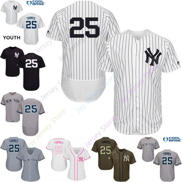

2019 New York 25 Gleyber Torres Jersey Yankees Jerseys Cool Base Flexbase Home Away White Black Red Grey Pullover Button Men Women Youth