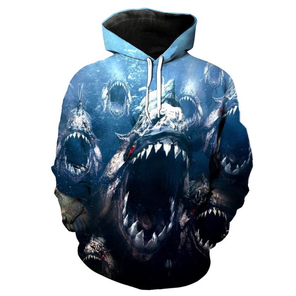 

deep sea horror multi-teeth red-eye devil fish print 3d hoodie fashion pullover dropshipping and wholesale us size, Black